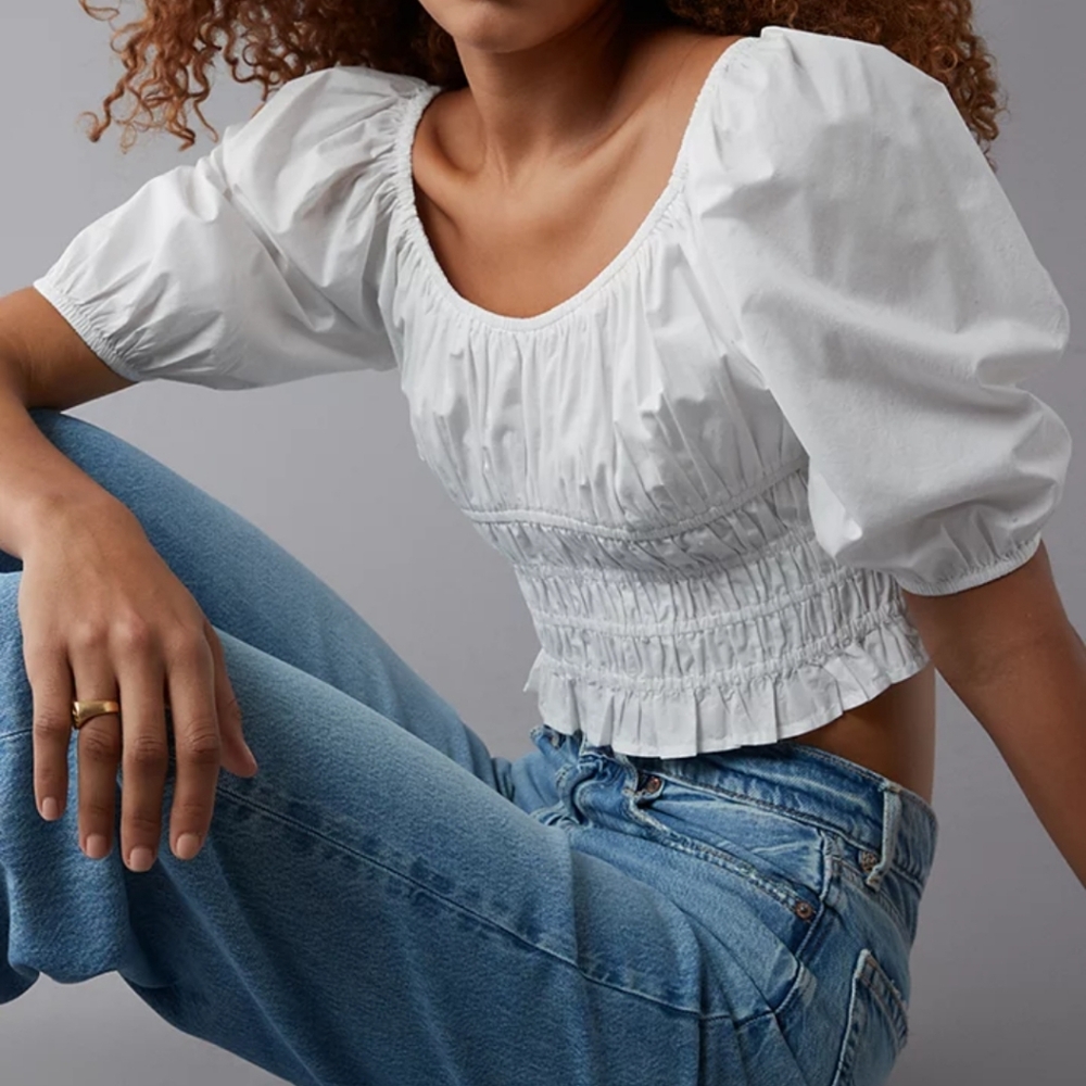 NWT American Eagle Outfitters Puff Sleeve Top Size Small White